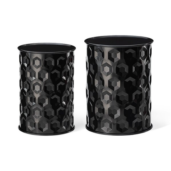 Glitzhome Set of 2 Glossy Black Metal Outdoor Table Accent Stool