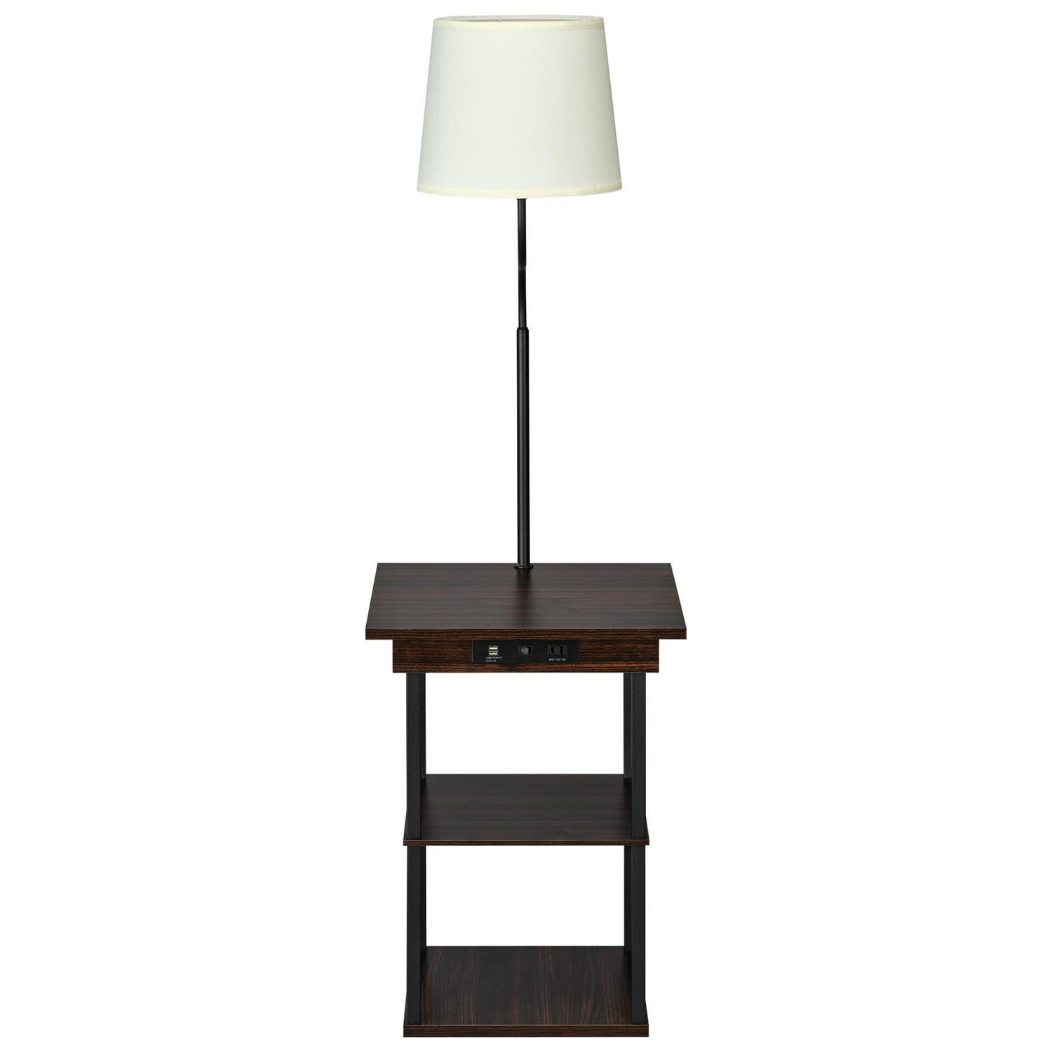 DPI DecorTech Square End Table with Lamp， AC Power and USB Charging Ports， Walnut