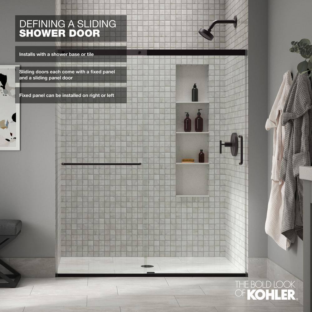 KOHLER Elate 59.625 in. W x 70.5 in. H Sliding Frameless Shower Door in Matte Black with Crystal Clear Glass K-707608-6L-BL