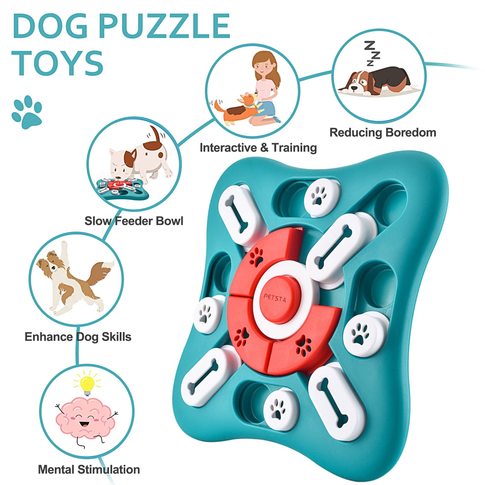 Dog Puzzle Toys， Squeaky Treat Dispensing Dog Enrichment Toys for IQ Training and Brain Stimulation， Interactive Mentally Stimulating Toys as Gifts for Puppies， Cats， Small， Medium， Large Dogs