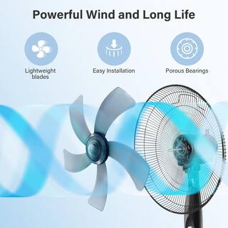 Aoibox Adjustable-Height 16 in. Black Oscillating 3 Adjustable Speed Energy Save Pedestal Stand Fan for Indoor Office  Dorm SNMX029