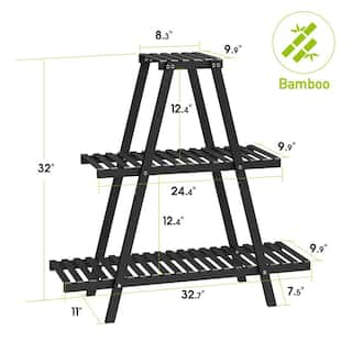 32 in. H Bamboo Plant Stand for Indoor Outdoor Tiered Plant Shelf 8 Potted Flower Holder Ladder Plant Rack 3-Tier PUL5YS