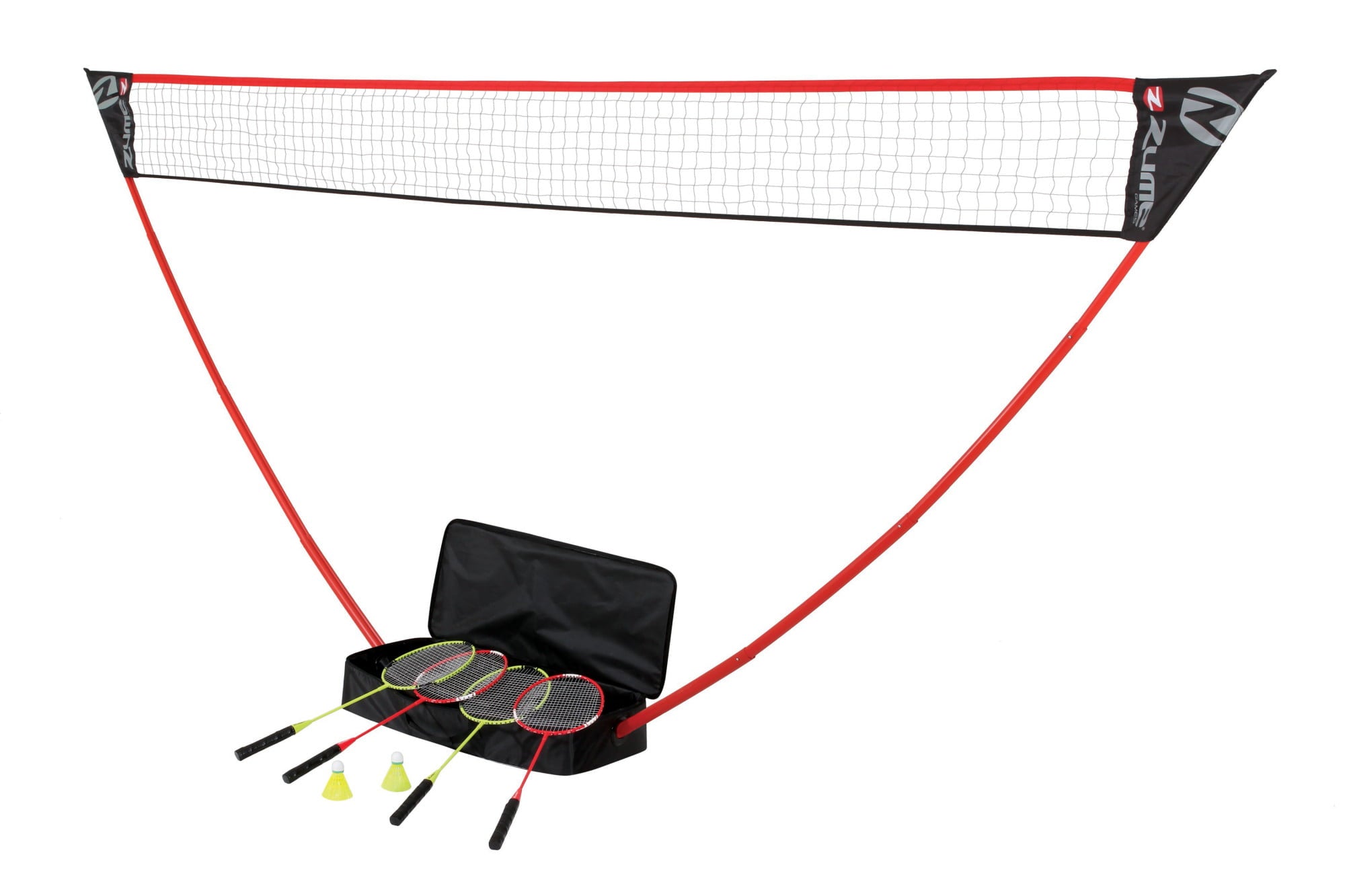 Zume Games Portable Badminton Set with Freestanding Base Sets Up on Any Surface in Seconds. No Tools or Stakes Required