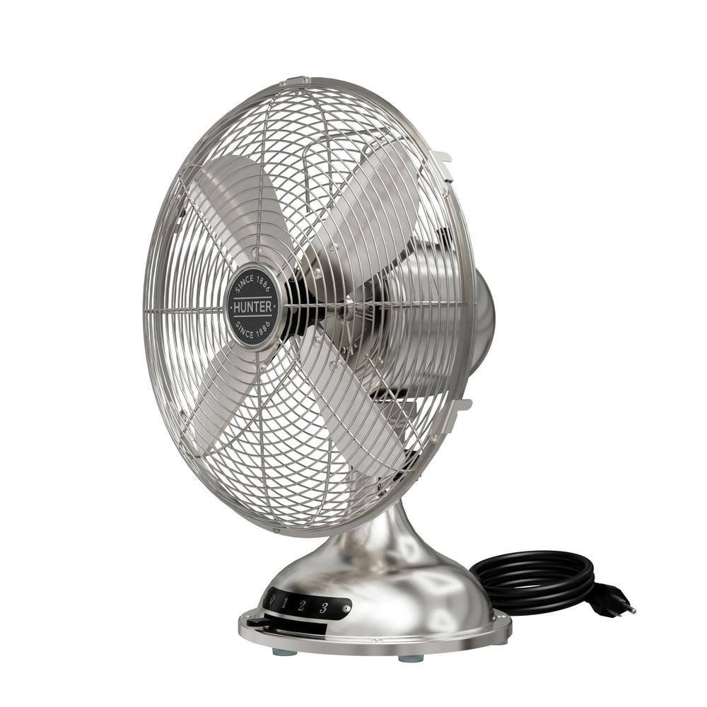 Hunter Classic 12 in. 3-speed Desk Fan in Brushed Nickel with Non-slip Base and Easy-Carry Handle 97315