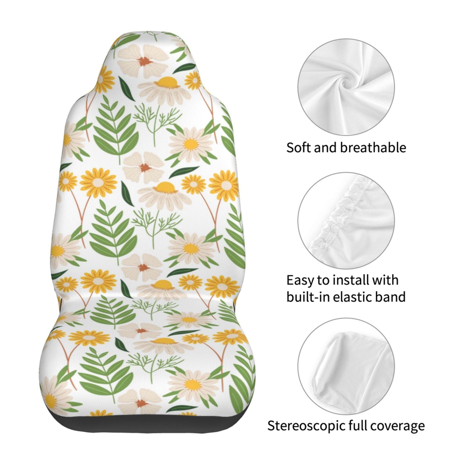 TEQUAN Front Seat Covers， Flower Decorative Pattern 2 Piece Car Seat Cover Fit Most Car SUV Truck Van