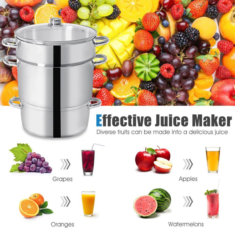 ANGELES HOME 11 qt. Stainless Steel Multi-Lever Fruit Juicer Steamer Stock Pot M46-8KC721