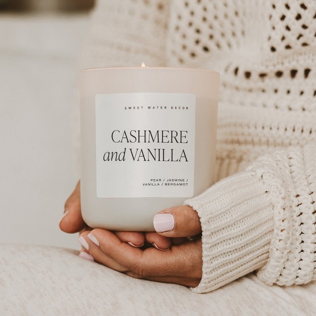 Sweet Water Decor Cashmere amp Vanilla 15oz Tan Matte Jar Soy Candle