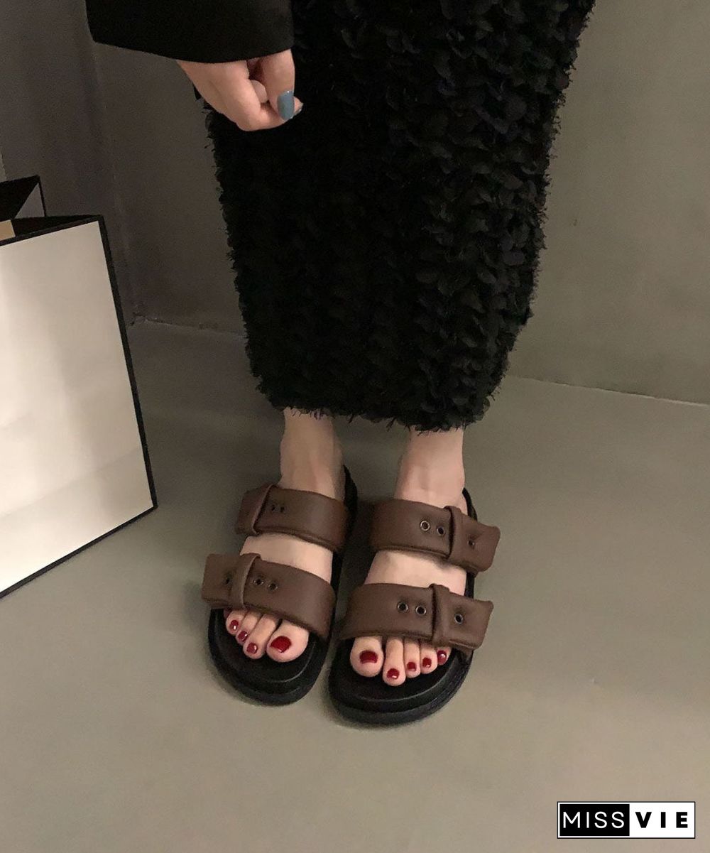 Coffee Slide Sandals Platform Comfortable Splicing Buckle Strap