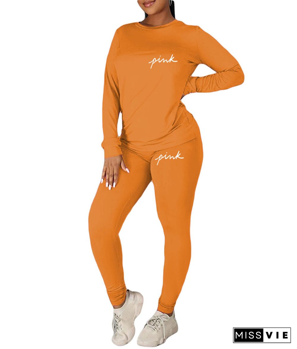 Fitness Long Sleeve T Shirt Tops 2 Piece Pant Sets