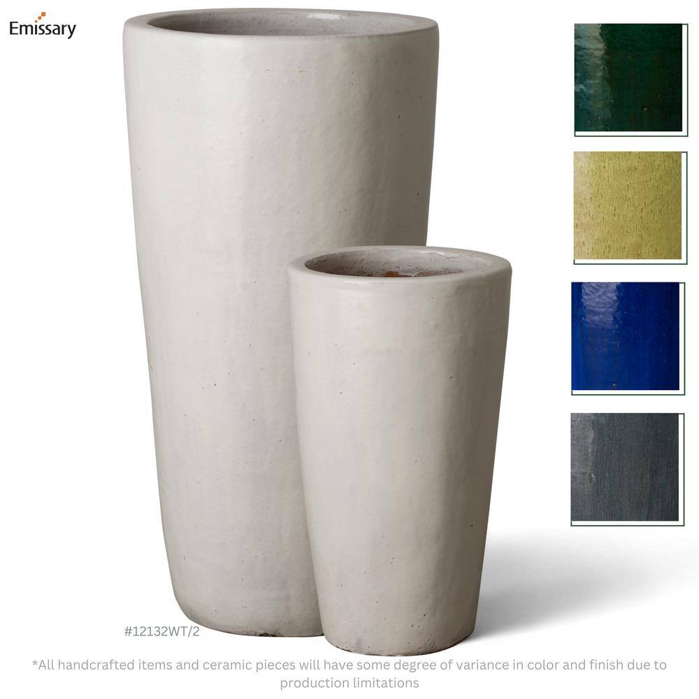 Emissary Tall 18.5 in. L x 36 in. H Distressed White Ceramic Round Planter with Drainage Hole 12132WT-2