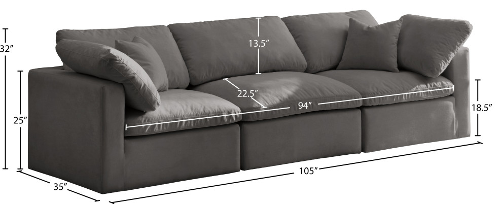 Plush Velvet / Down Standard Comfort Modular Sofa   Transitional   Sofas   by Meridian Furniture  Houzz