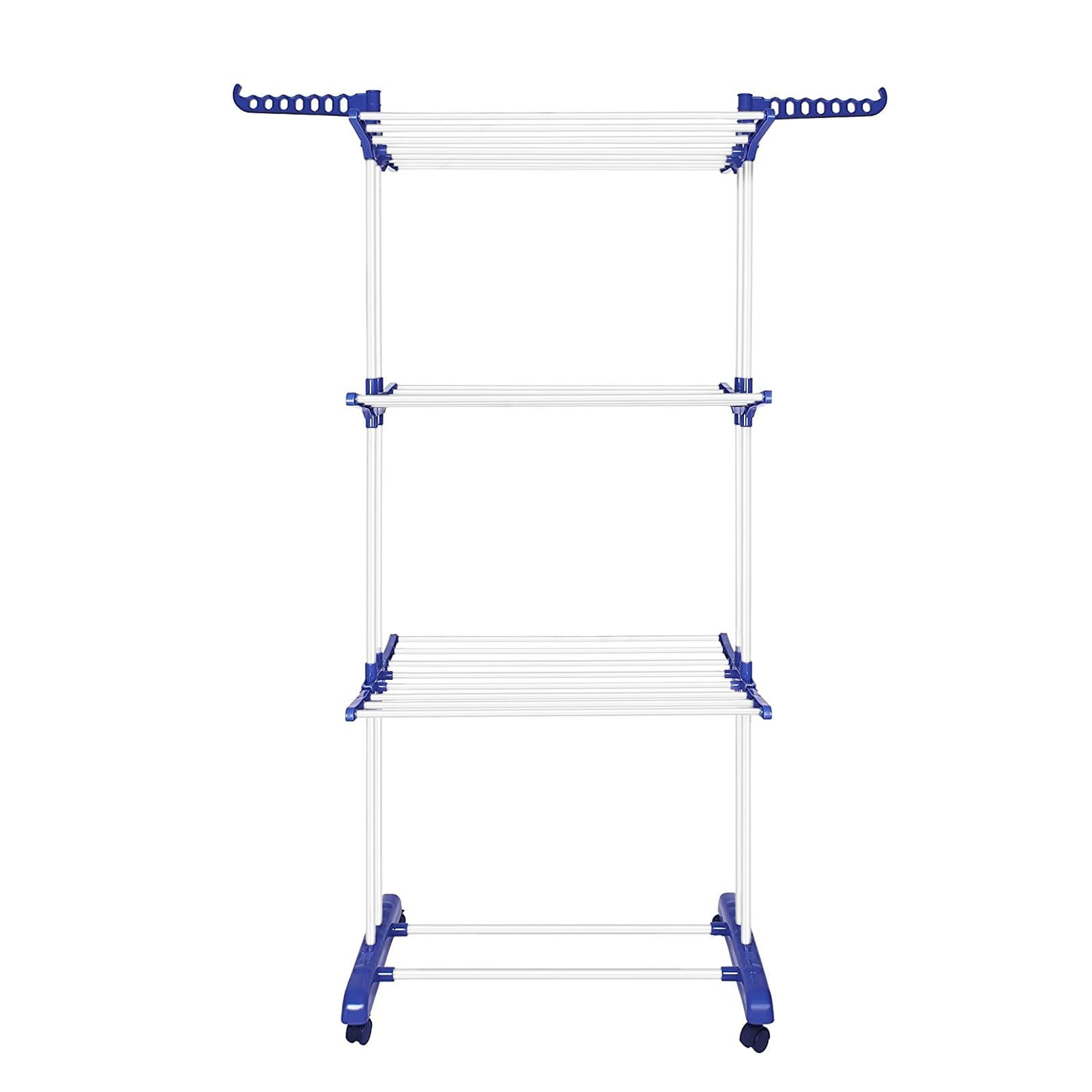 BIGLUFU Clothes Drying Rack，Large 4-Tier Foldable Drying Rack Clothing(70.8H x 19.7W x 30L Inches), Movable Drying Rack with 4 castors. Multifunctional Stainless Steel Laundry Drying Rack, Blue