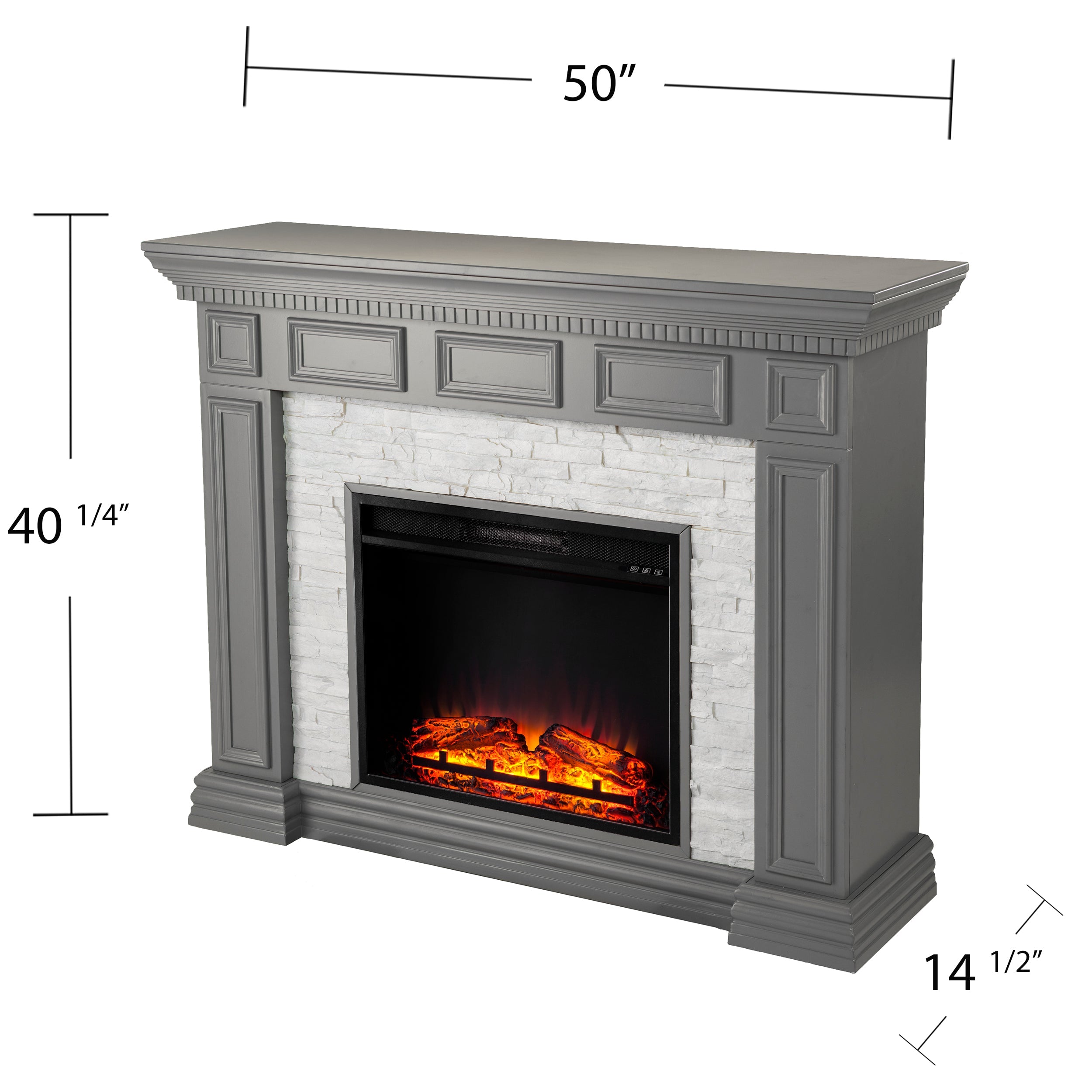 Sei Dazairee Traditional style Faux Stone Electric Fireplace in Gray W/ gray faux stone finish