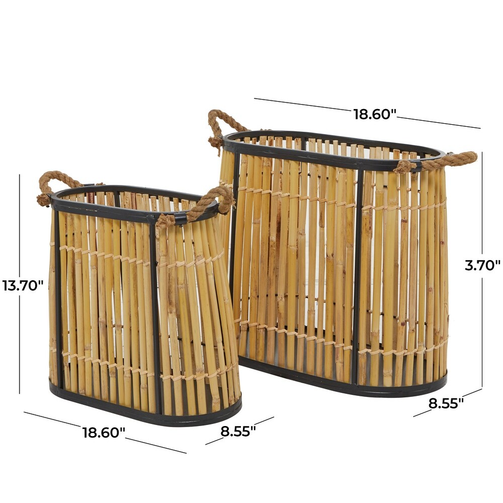 The Novogratz Brown Wicker Handmade Slatted Frame Storage Basket   8.55W x 18.60L x 13.70H