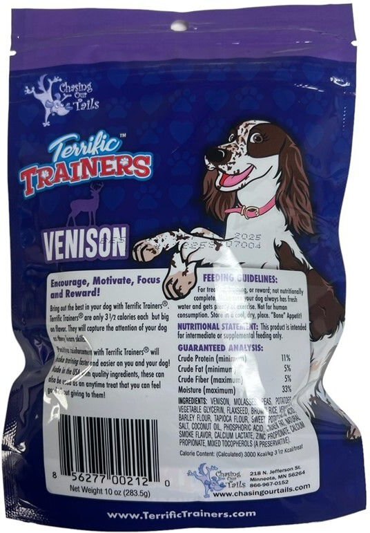 Chasing Our Tails Terrific Trainers Venison Soft and Chewy Dog Treats， 10-oz bag