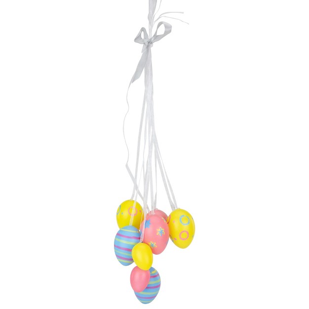 Floral Striped Spring Easter Egg Cluster Hanging Decoration Pink blue