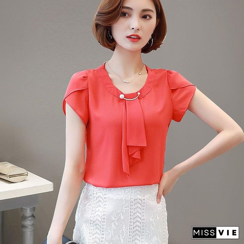 Chiffon Blouse Shirt For Women Tops Short Sleeve Shirt Women Ladies Office Blouses