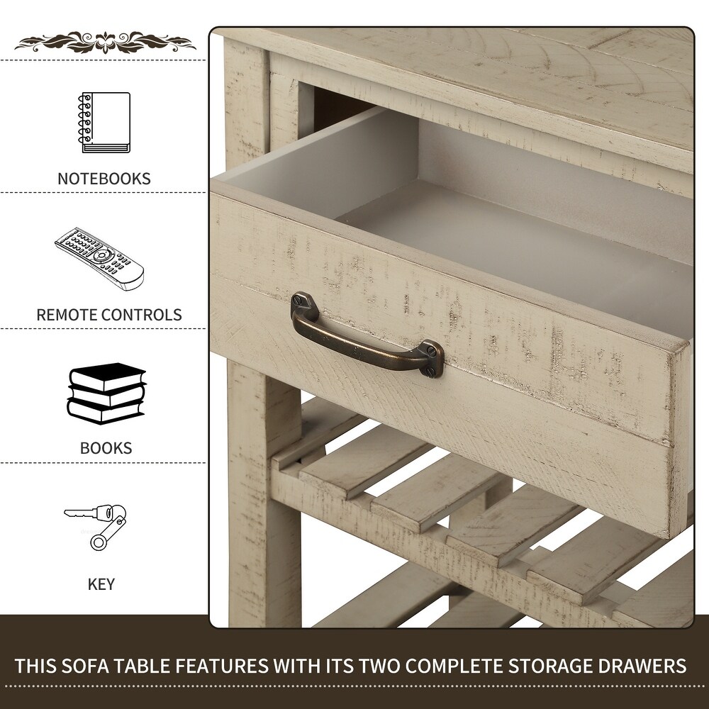 Console Table Sofa Table with Drawers and 2 Tiers Shelves