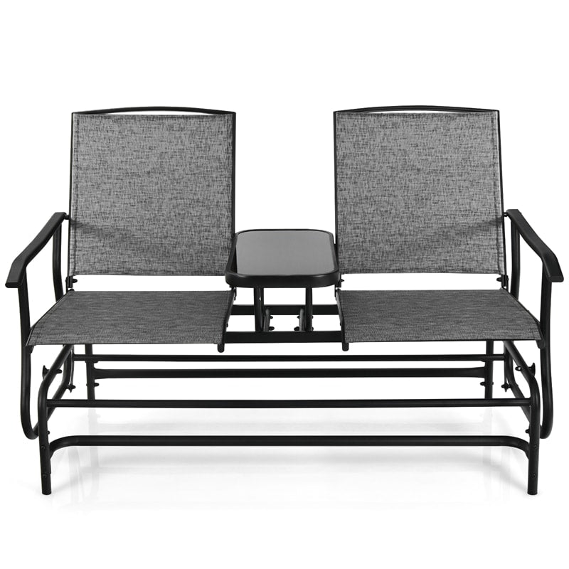 Outdoor 2-Person Rocking Loveseat Patio Bench Glider Chair with Center Tempered Glass Table