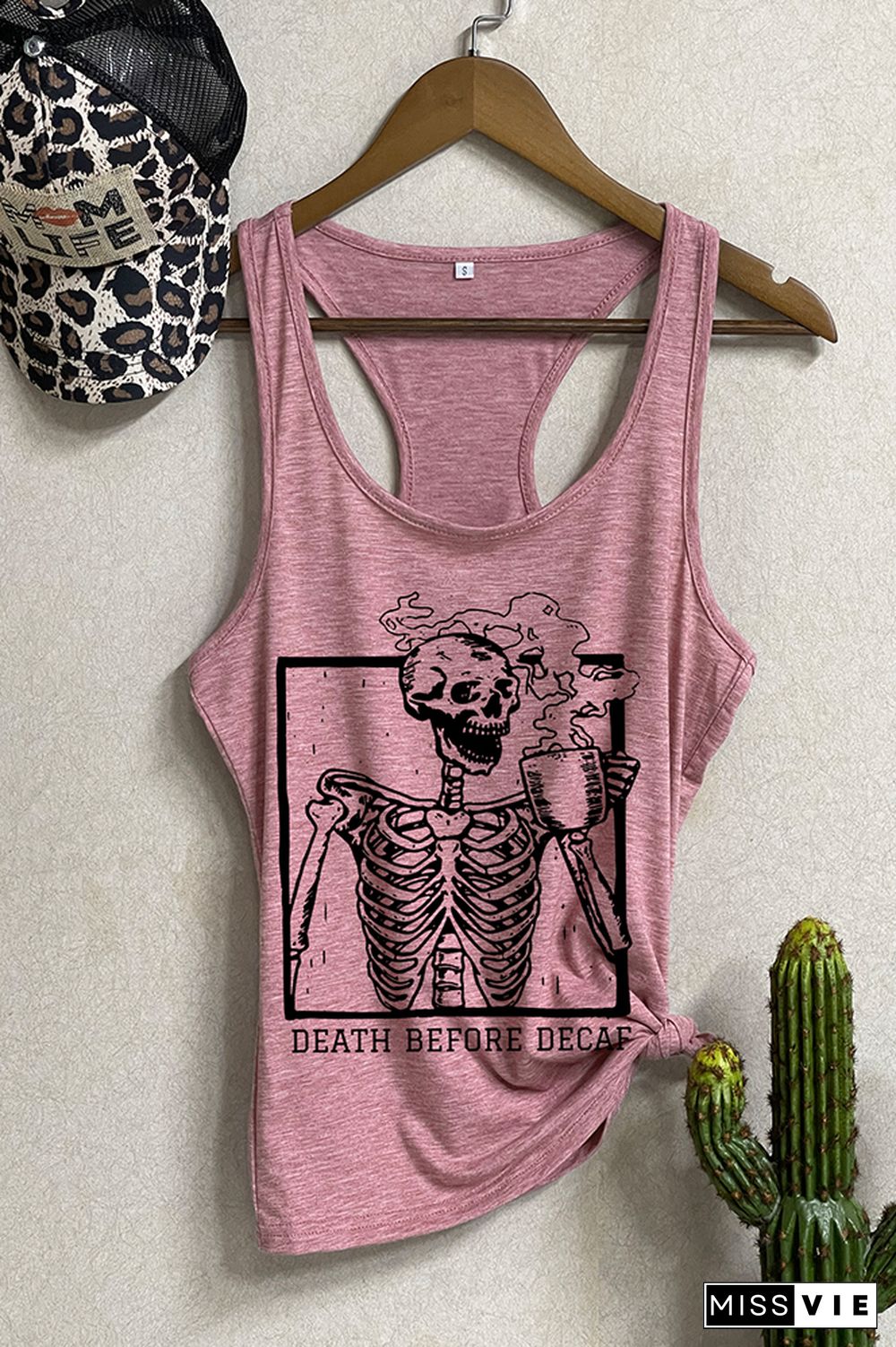 Skeleton Death Before Decaf Skeleton Drink Coffee Tank Top Wholesale