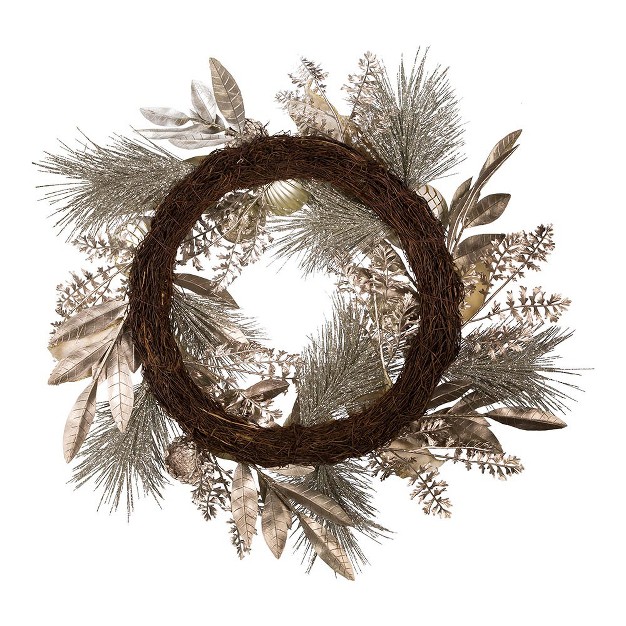 Kurt Adler 24 inch Silver And Gold Champagne Rattan Wreath