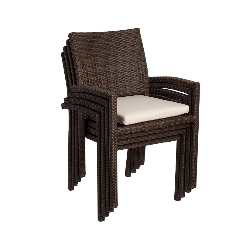 4-Piece Brown Liberty Wicker Patio Armchair Set 35 - Off-White Cushions