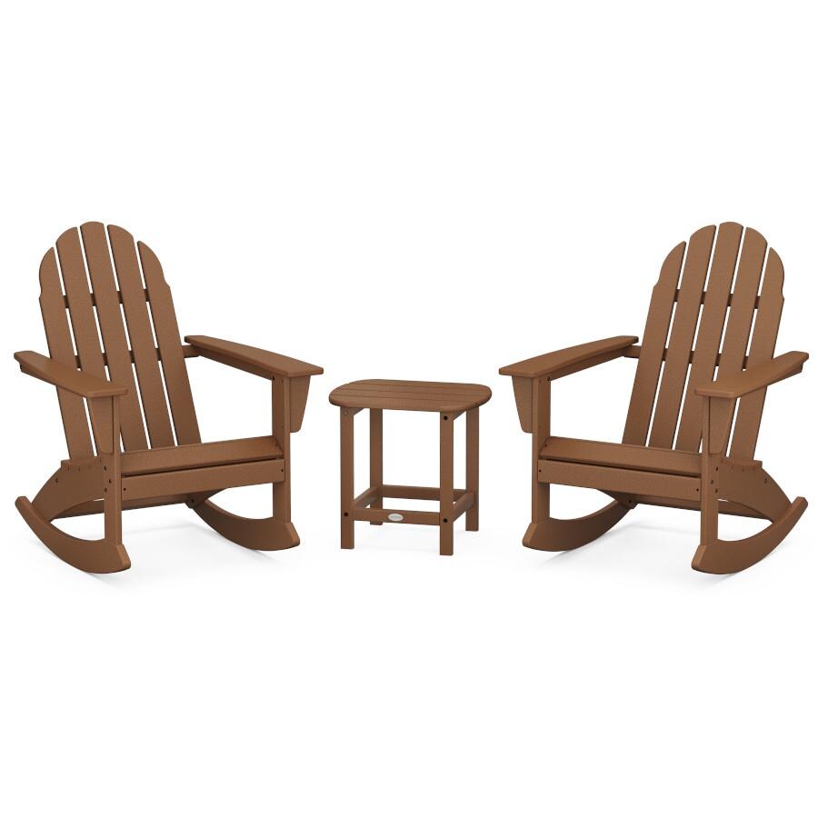 POLYWOOD Vineyard 3-Piece Adirondack Rocking Chair Set with South Beach 18-Inch Side Table in Teak