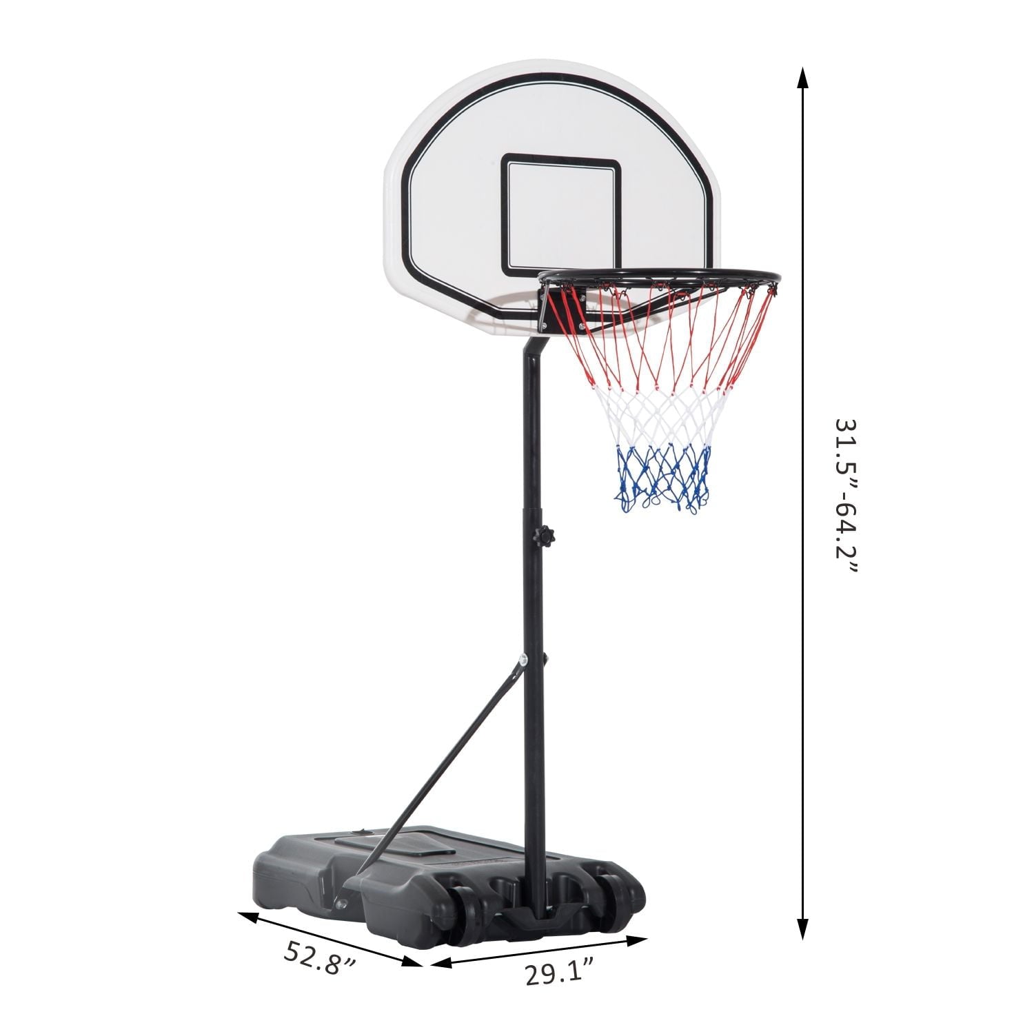 Soozier Aosom Mini Poolside Basketball Hoop System Stand Goal for Kids Youth， Portable Adjustable Height 3 Ft.-4 Ft.， 30 In. Backboard