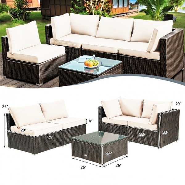 5Pcs Cushioned Patio Rattan Furniture Set