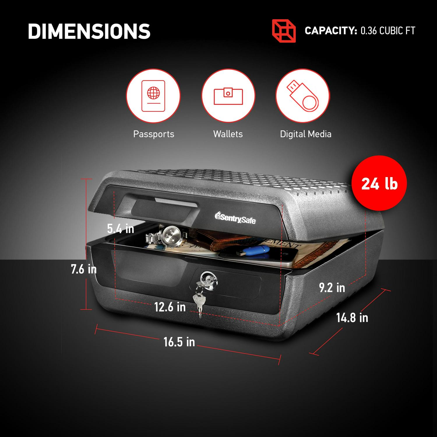 SentrySafe CHW30100 Fire-Resistant and Water-Resistant Safe Box with Key Lock， 0.36 Cu. ft.