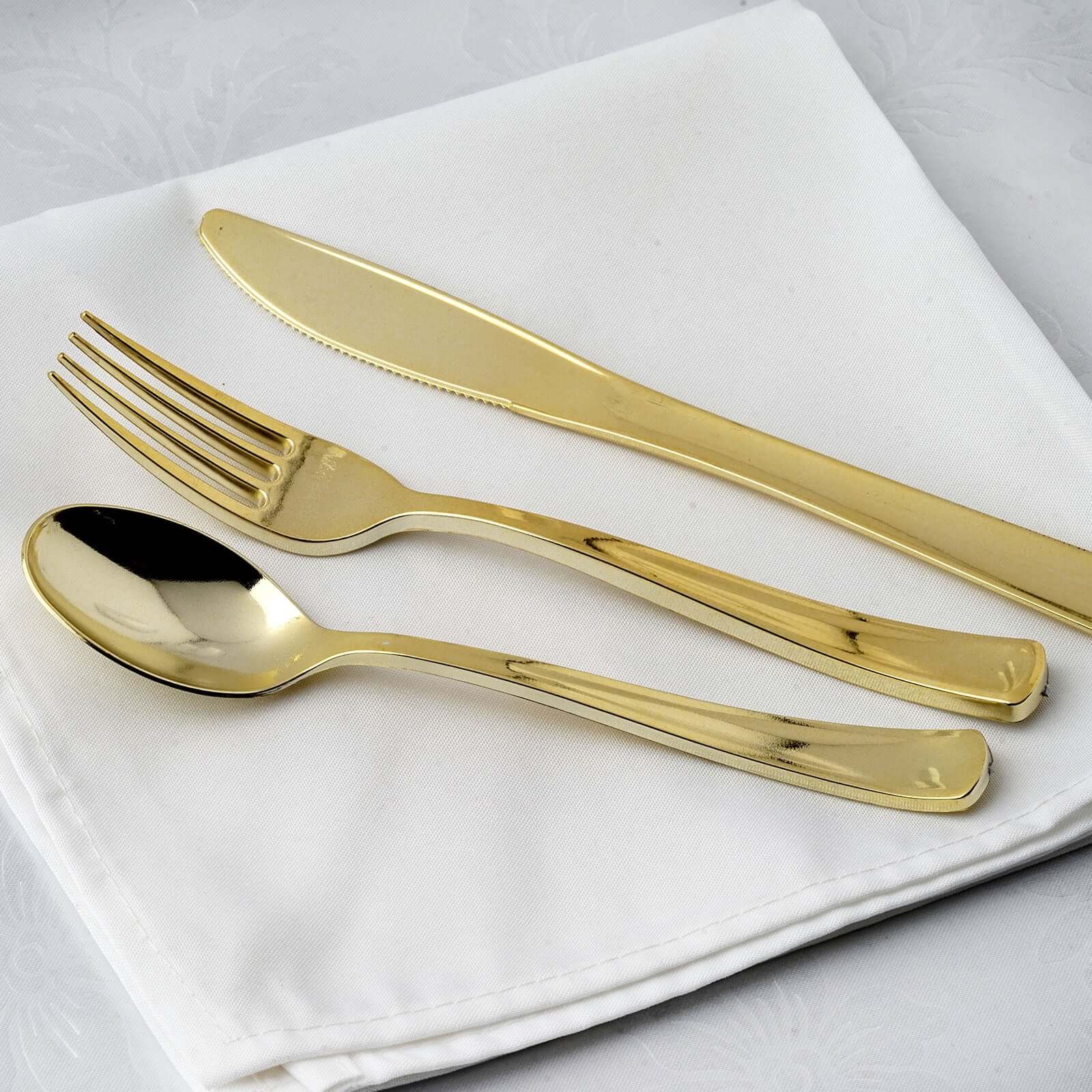 24 Pack Metallic Gold Classic Heavy Duty Plastic Utensil Set, Disposable Silverware 7