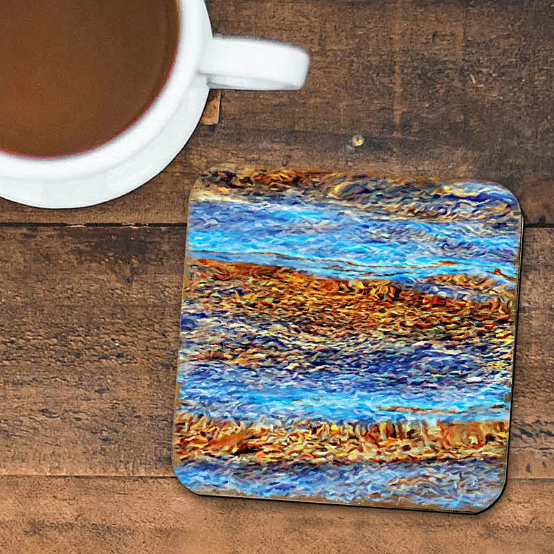 Beach Waves Coastal Wooden Cork Coasters Gift Set of 4 by Nature Wonders