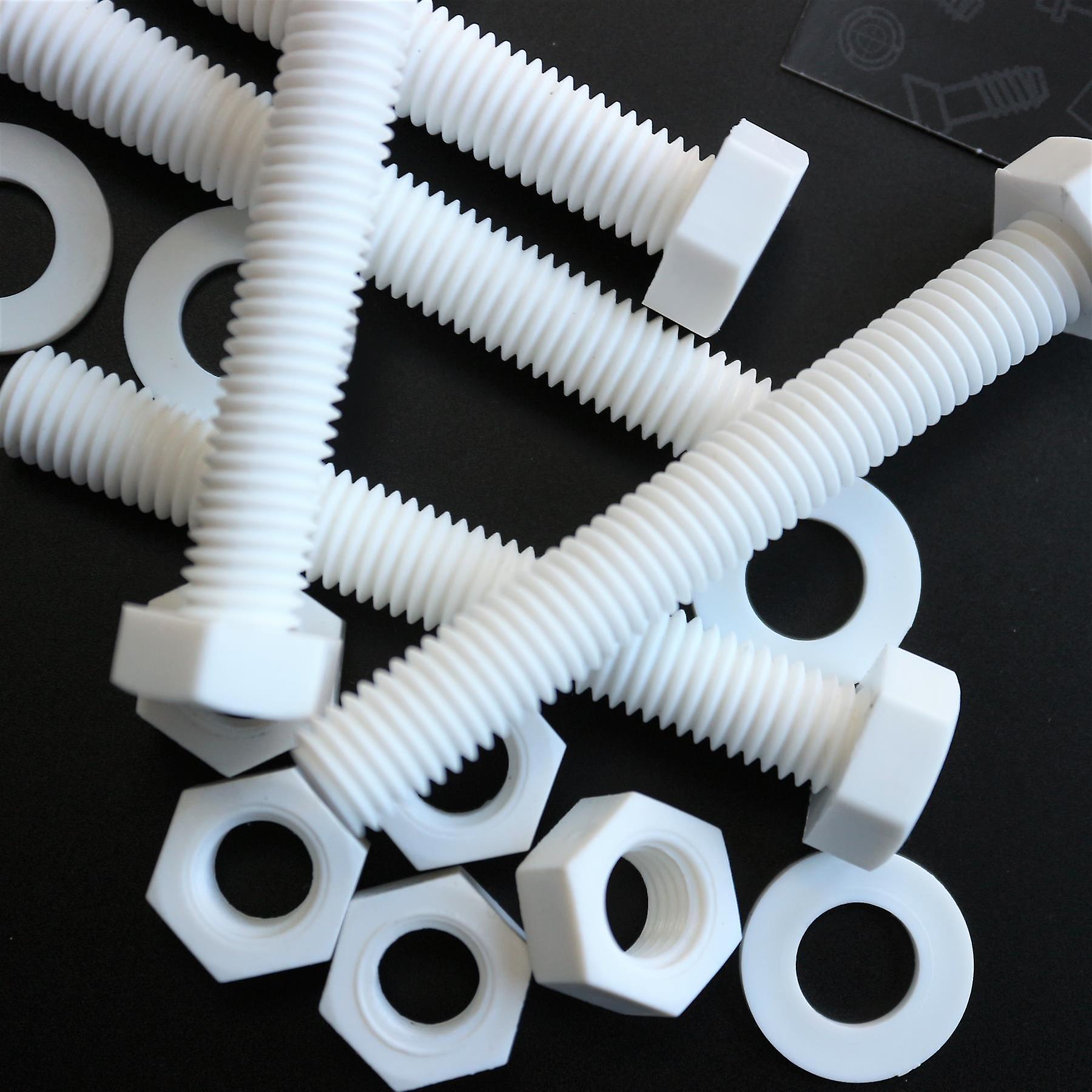 10x White， Hex Head， (PP)， M10 x 75mm， Plastic Bolts，Nuts and Washers， -Screws