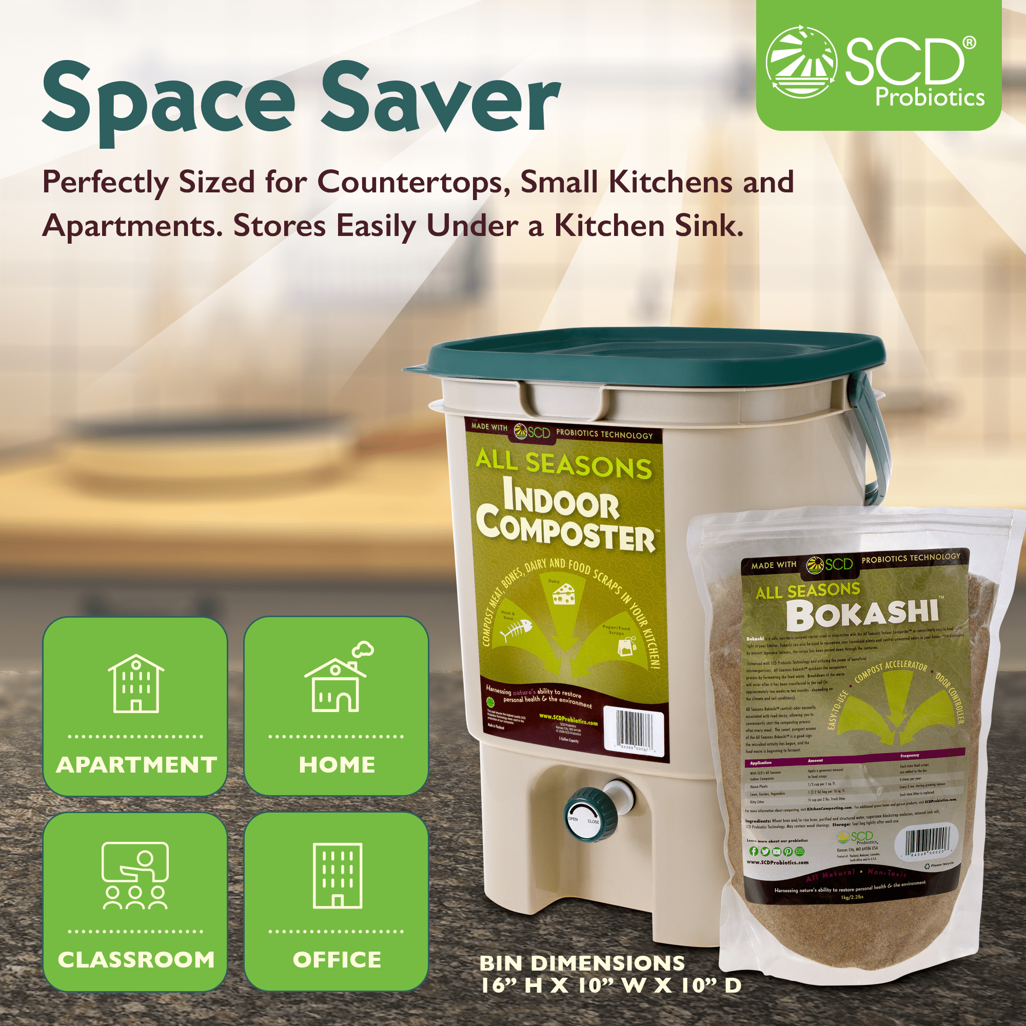 All Seasons Indoor Composter Kit - With All Seasons Bokashi - Tan