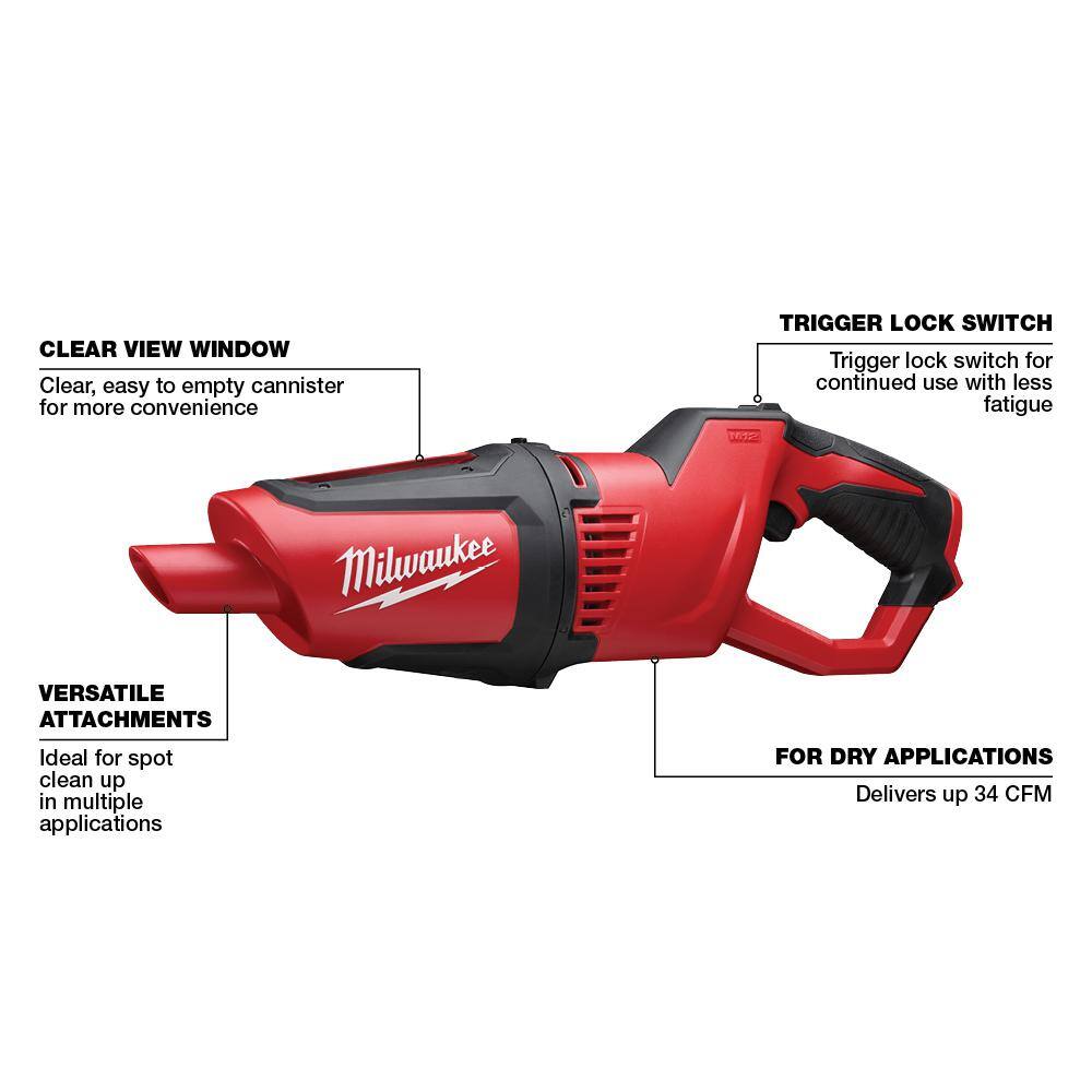 MW M12 12-Volt Lithium-Ion Cordless Compact Vacuum (Tool-Only) 0850-20