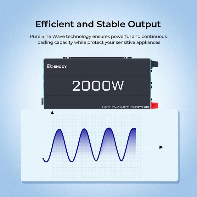 Renogy 2000w 12v Pure Sine Wave Solar Power Inverter With Usb Port Cables And Remote Control For Home Rv Cabin Or Off grid Location