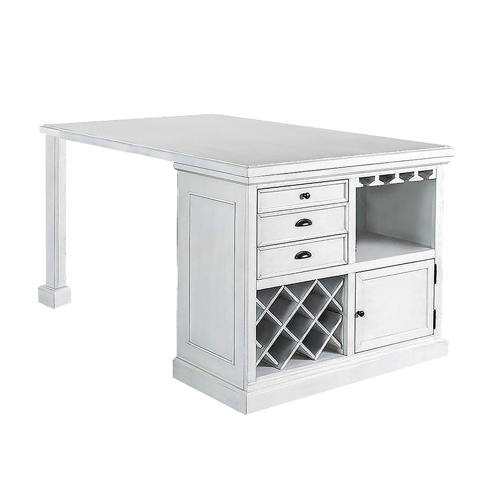 Counter Height Storage Dining Table in Antique White   Antique White