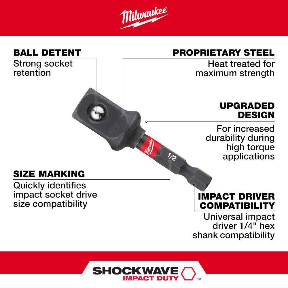 MW SHOCKWAVE Impact Duty 12 in. Alloy Alloy Steel Square Socket Adapter Bit 48-32-5034