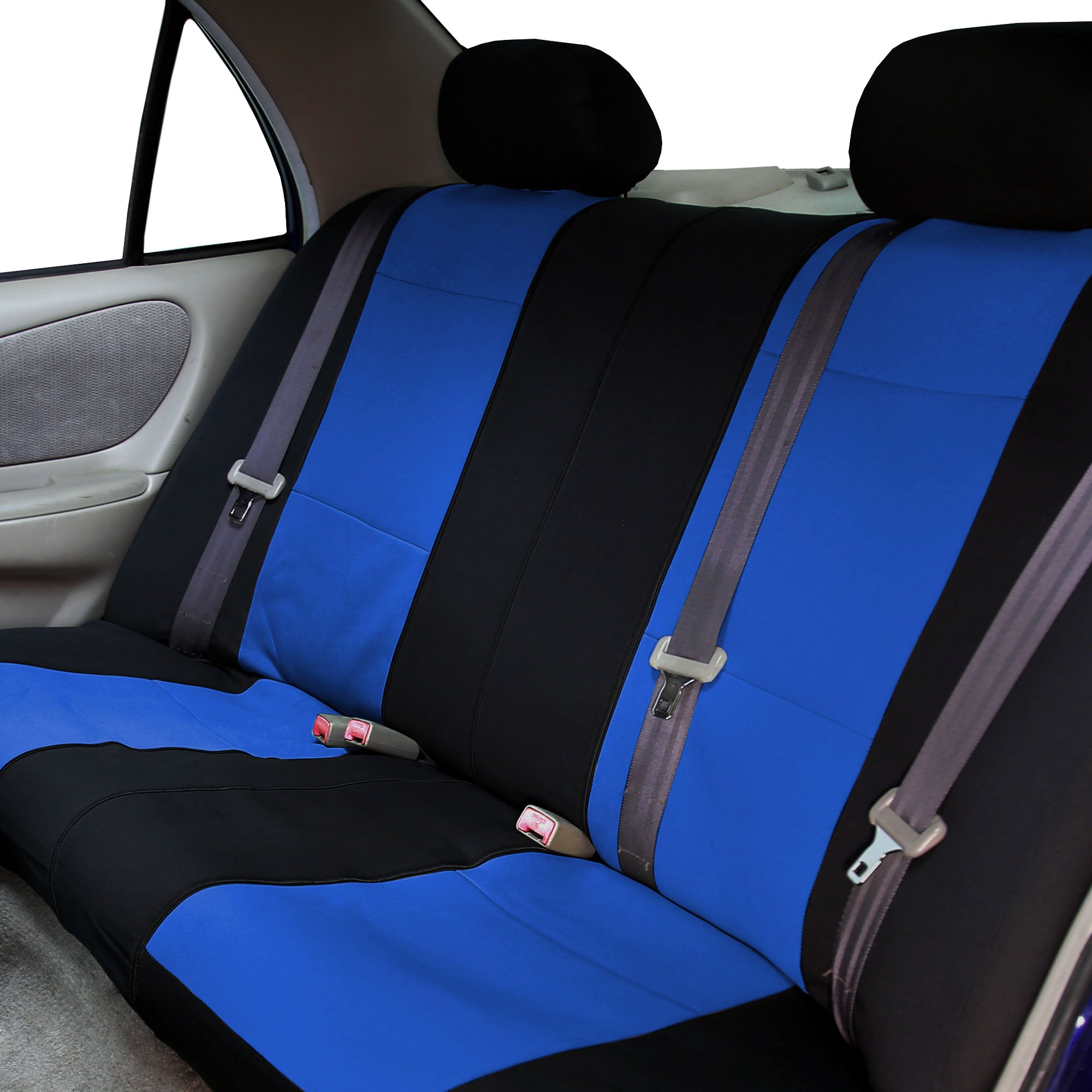 FH Group Neoprene 3 Row Car Seat Covers For SUV， Airbag Ready Split Bench 7 Seater， Blue Black with Free Air Freshener