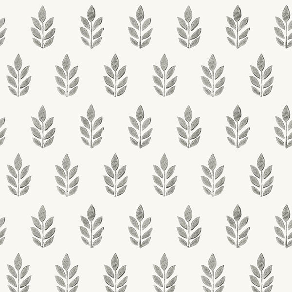 Ervic Charcoal Leaf Block Print Wallpaper from the Flora & Fauna Collection