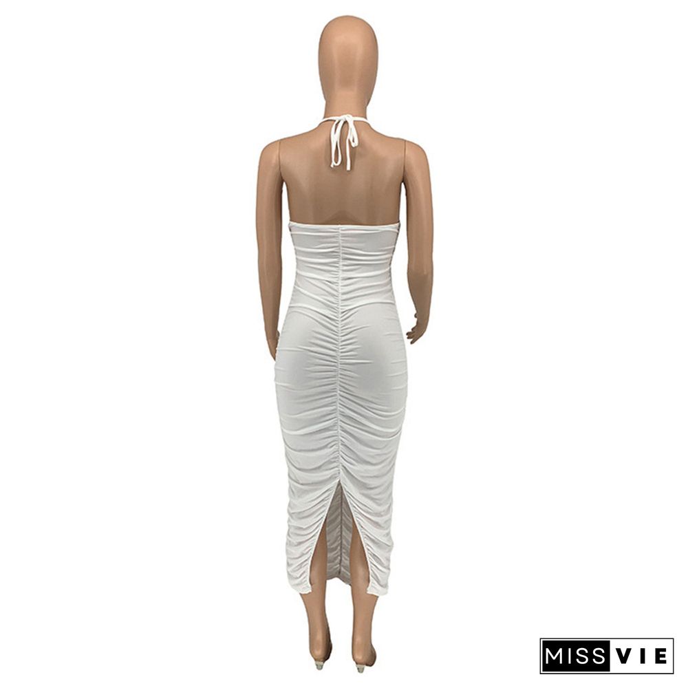 Ruched Halter Backless Cut Out Bodycon Sexy Dress