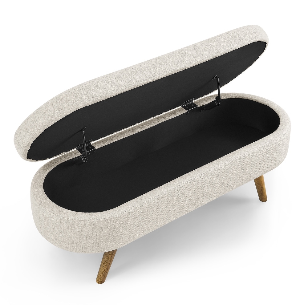 Bed Stool Oval Storage Bench  Rubber Wood Legs  Beige