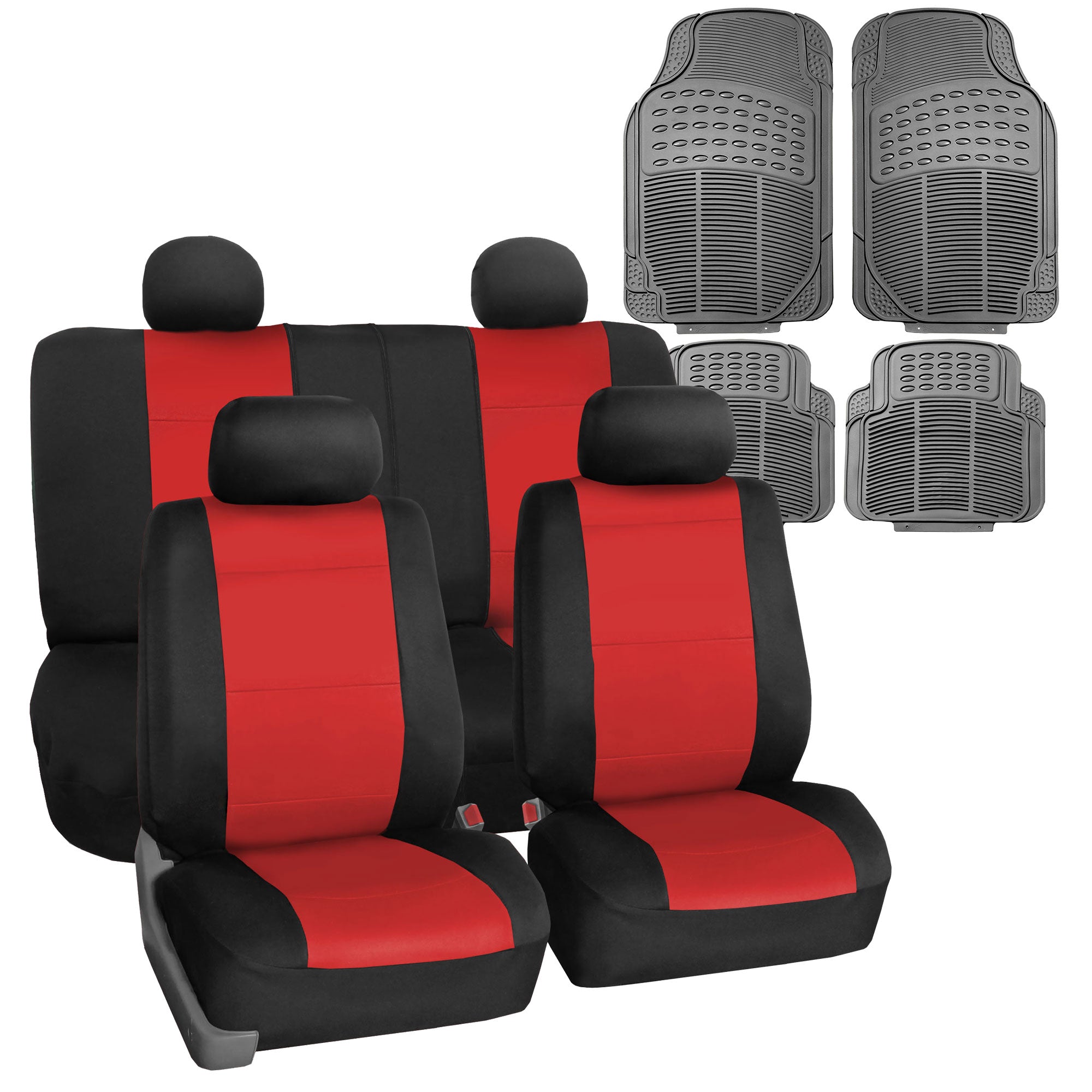 FH Group Universal Auto Seat Covers Neoprene Red w/ Gray  Floor Mats