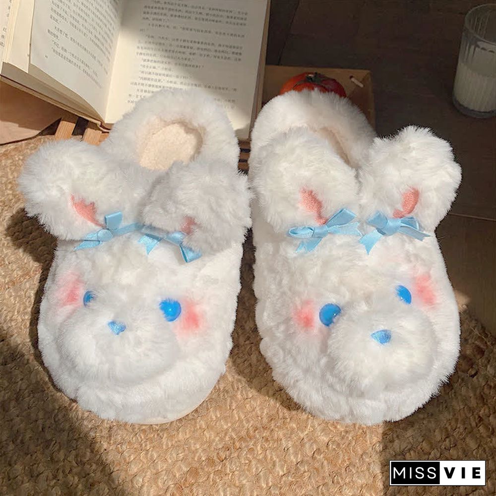 Cute Bow Knot Cartoon Bunny Plush Slippers