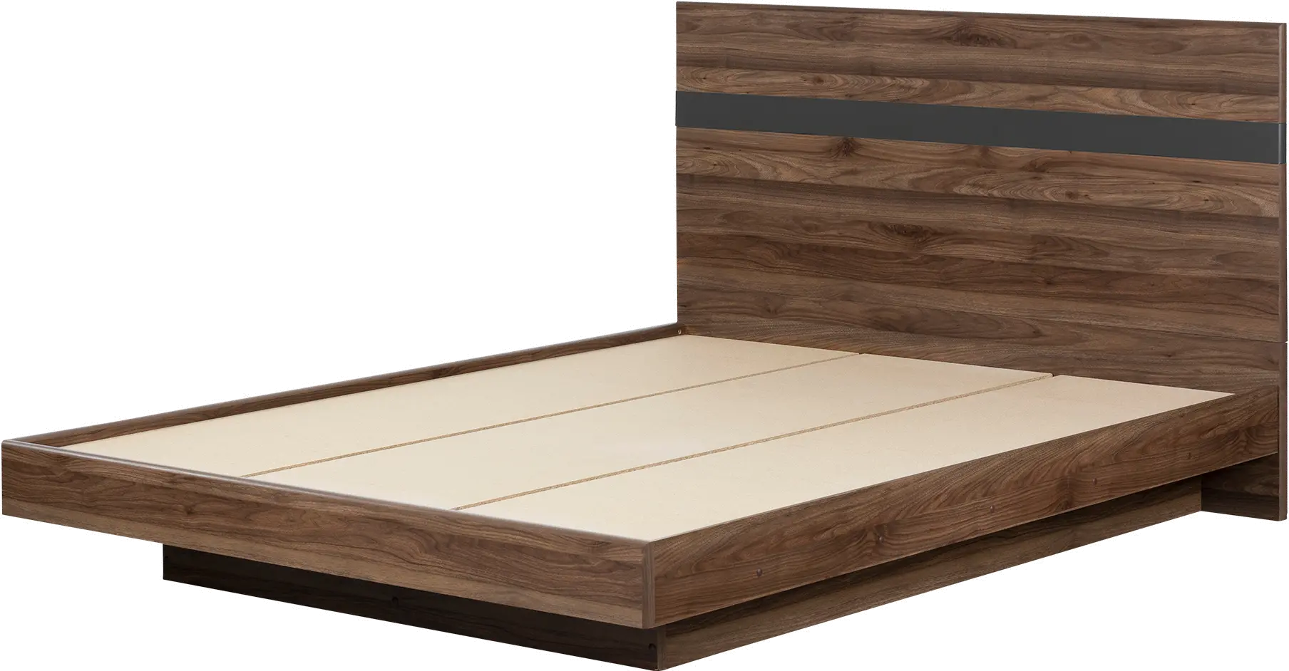 Modern Walnut and Charcoal Queen Platform Bed - South Shore