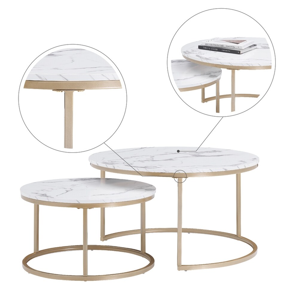 Elegant Marble Style Coffee Table with Iron Frame