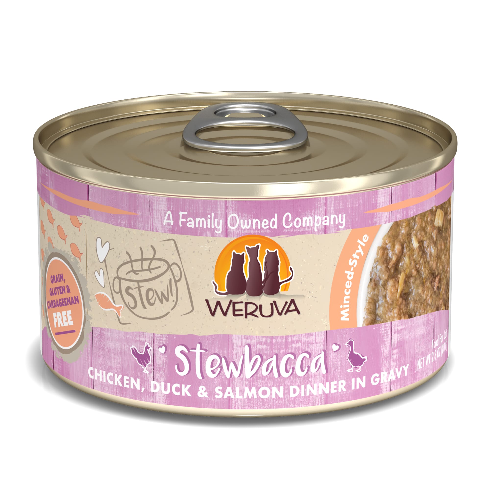 Weruva Stew! Stewbacca Chicken， Duck  Salmon Dinner in Gravy Wet Cat Food， 2.8 oz.， Case of 12