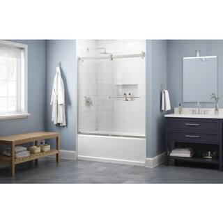 Delta Simplicity 60 x 58-34 in. Frameless Contemporary Sliding Bathtub Door in Nickel with Clear Glass 2439186