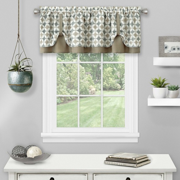 Kate Aurora Modern Geometric Button Tuck Layered Rod Pocket Window Valance