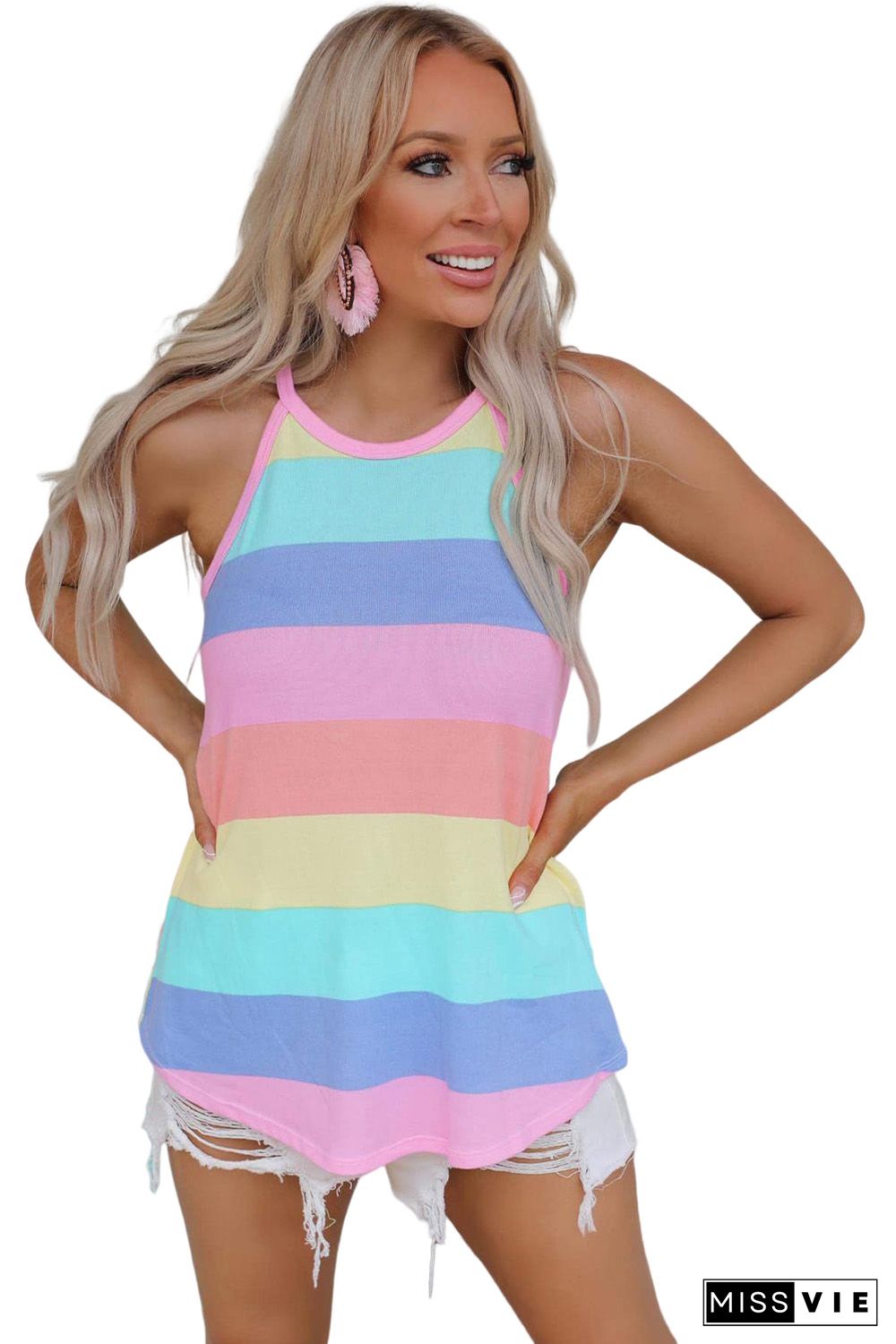 Multicolor Colorblock Knit Tank Top